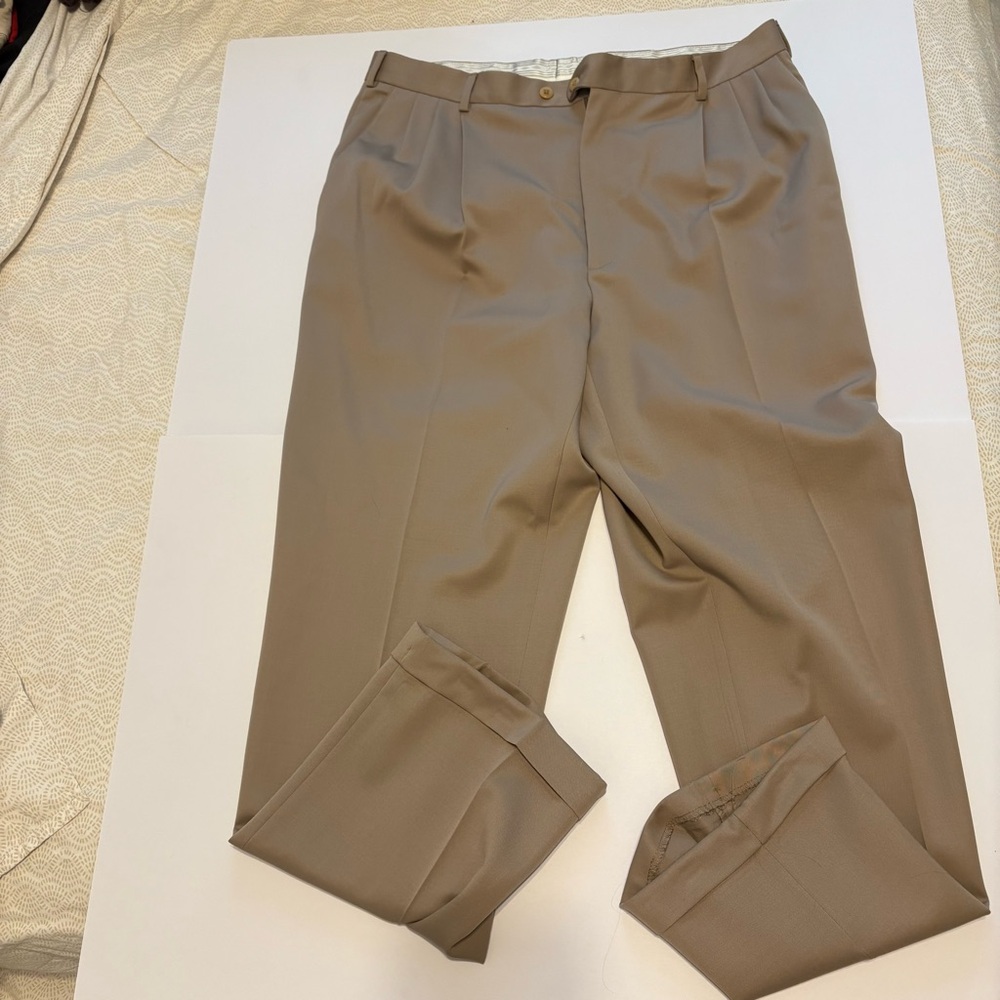 Zanella Tan Dress Pants Smooth Fabric Flat Front